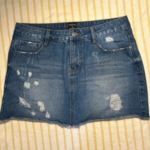 TWELVE By Ontwelfth Women Blue Denim Mini Skirt Distressed Size L Wash Cut Off